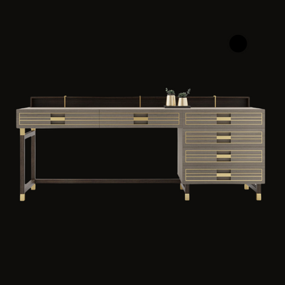 Luxury Modern Office Desk with Gold Inlay Detailing and Storage