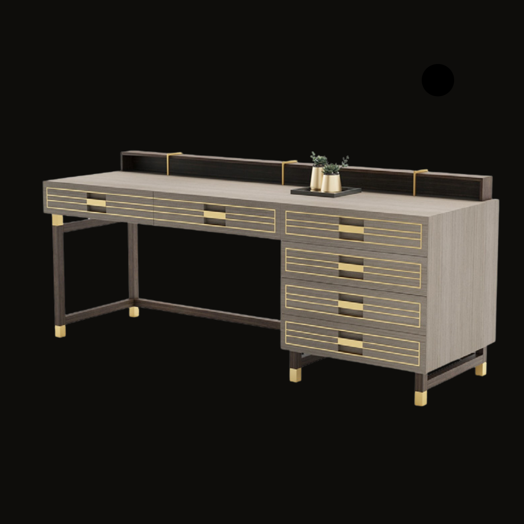 Luxury Modern Office Desk with Gold Inlay Detailing and Storage