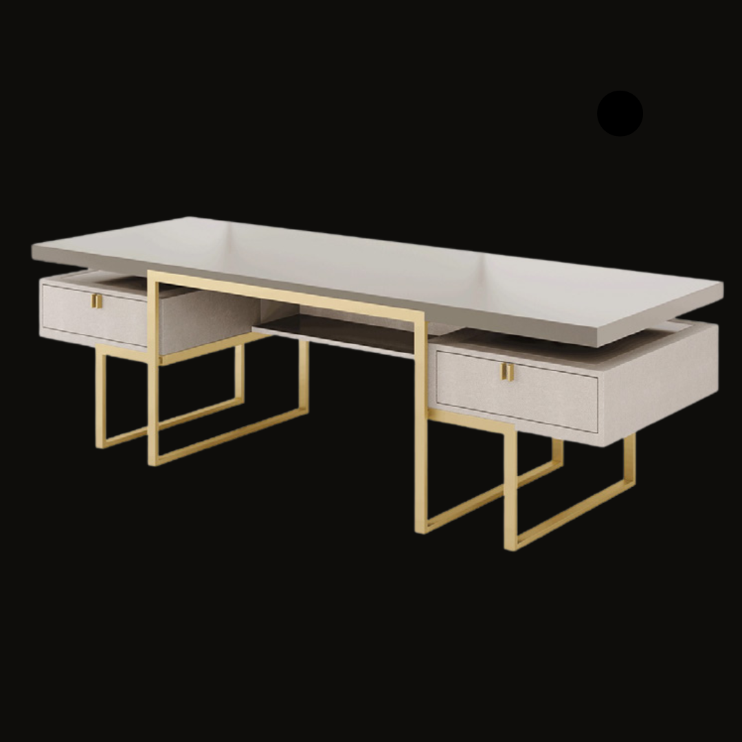 Modern Luxury Office Desk with Gold Frame and Dual Storage Drawers