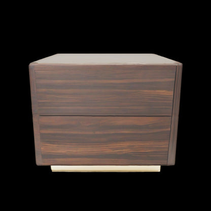 Modern Two-Drawer Night Table with Dark Wood Finish and Gold Base - Handcrafted Bedside Table