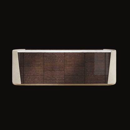 Modern Curved Sideboard – Elegant Dark Wood and Textured Accents