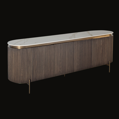 Modern Ribbed Sideboard with Marble Top – Sophisticated Storage Solution