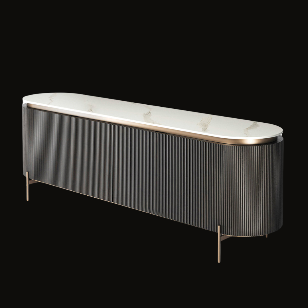 Modern Ribbed Sideboard with Marble Top – Sophisticated Storage Solution