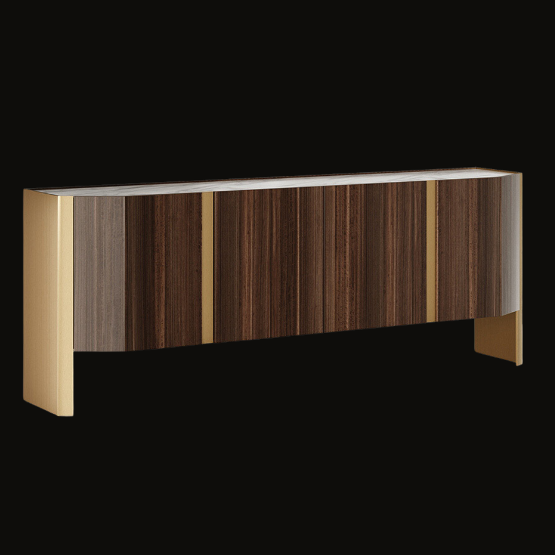 Contemporary Dark Wood Buffet Sideboard – Elegant Gold Accents