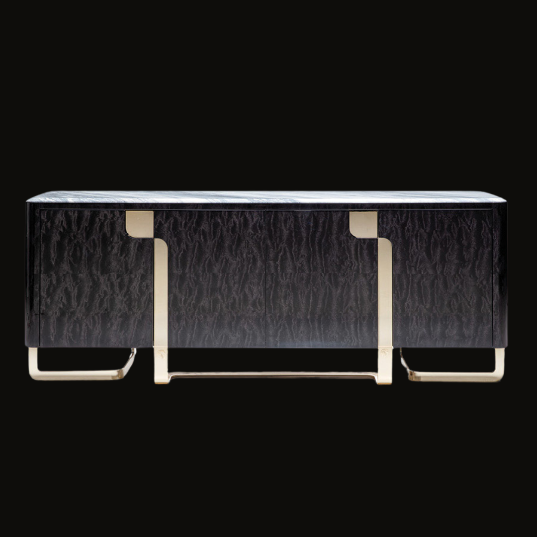 Luxury Black Wood Sideboard with Gold Metal Base – Modern Elegance