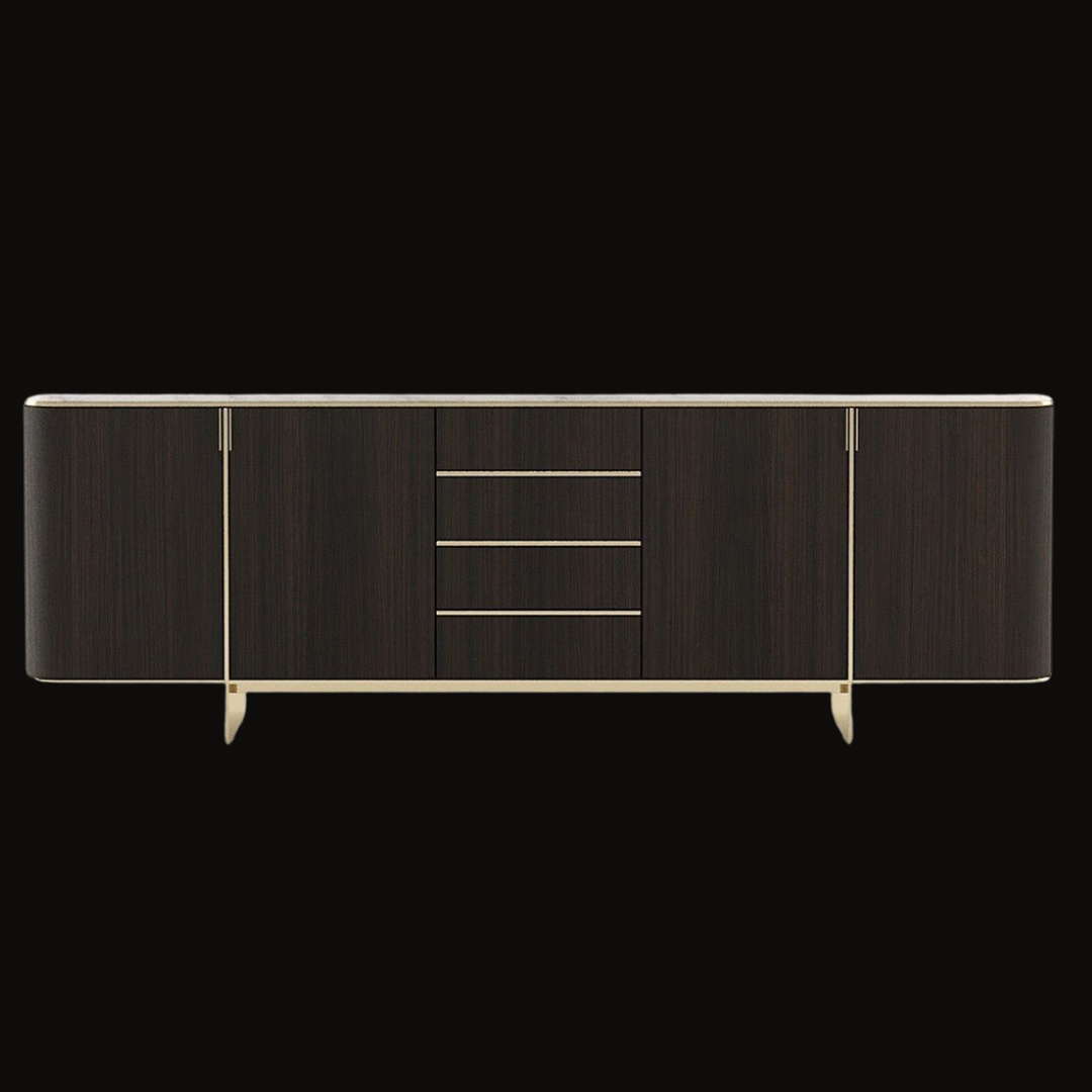 Modern Dark Wood Sideboard with Gold Accents – Functional Elegance