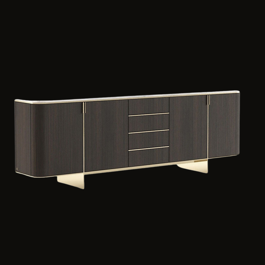 Modern Dark Wood Sideboard with Gold Accents – Functional Elegance