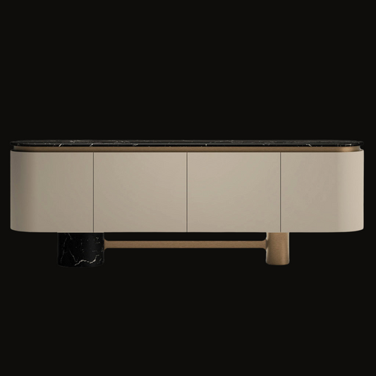 Modern Beige Sideboard with Black Marble Top – Minimalist Luxury