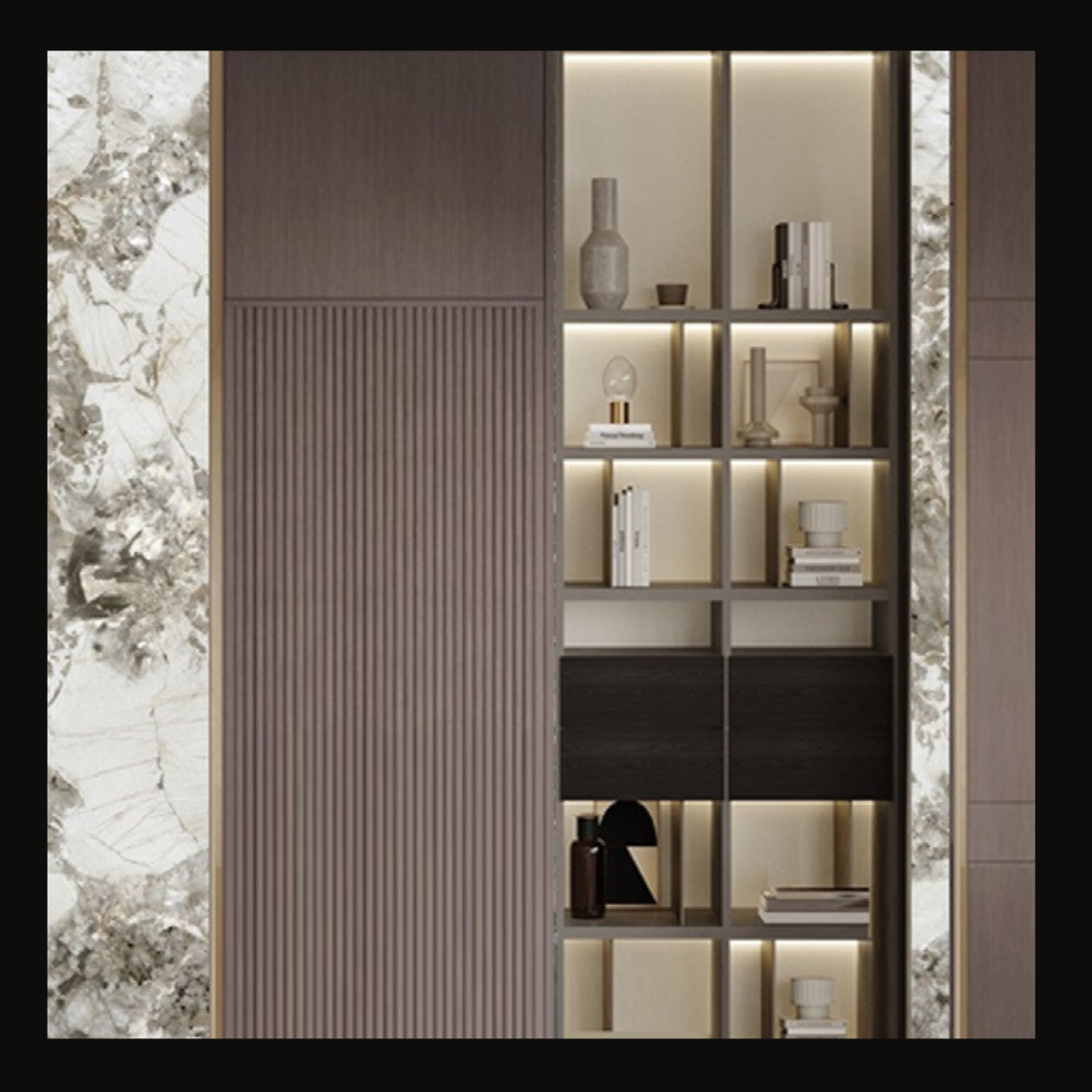 Modern Wall Cladding with Integrated Storage and LED Backlighting – WC-016 Description