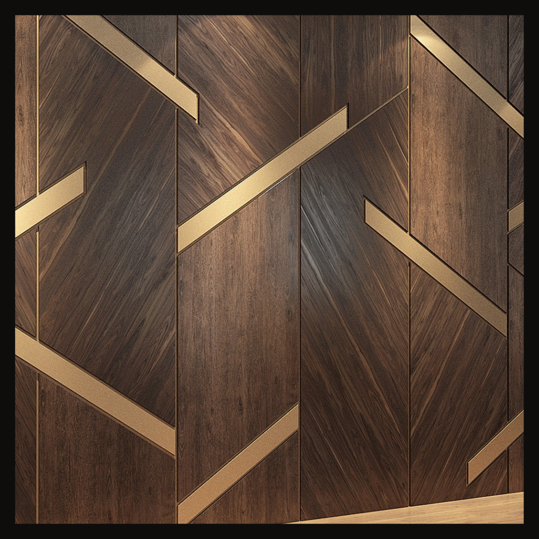 Luxury Wood Wall Cladding with Gold Inlay Detailing – WC-019